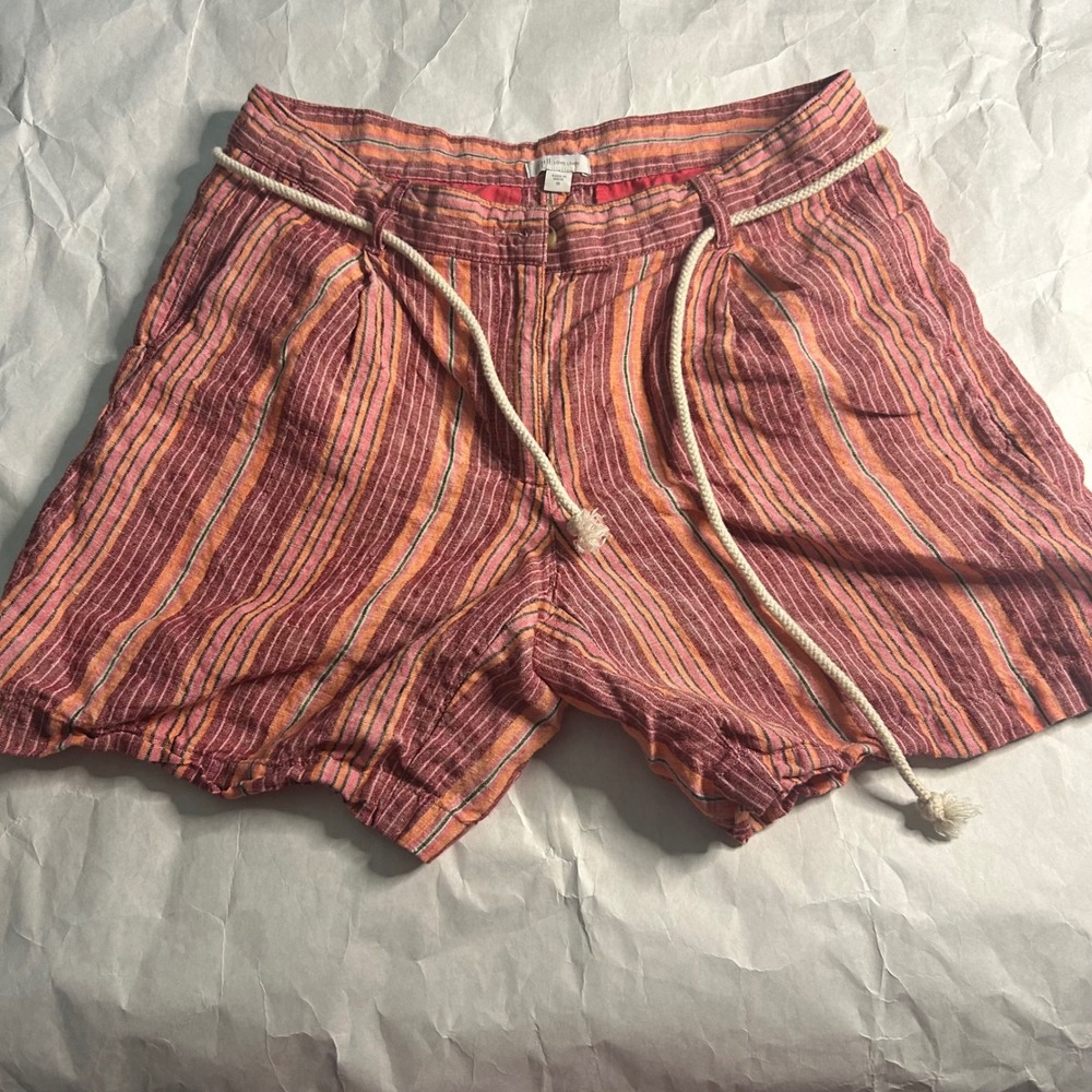 J Jill Love Linen Striped Shorts Womens Size 10 Casual Summer Rope Belt Preppy